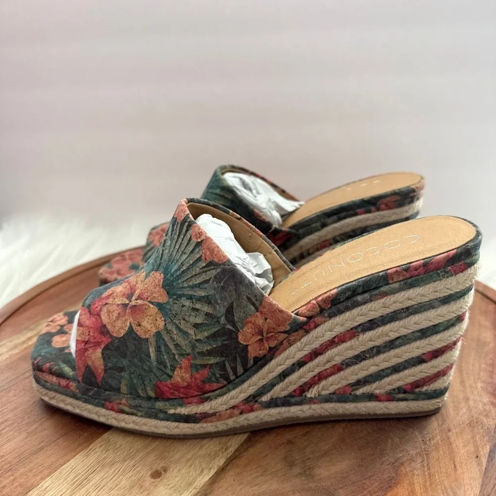 Coconuts by Matisse Audrey Hawaiian Womens 8M Cork Floral Espadrille Wedge Mules